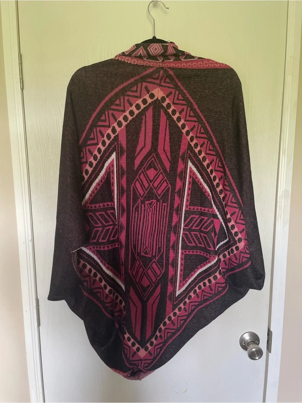 Open-Front Black and Mauve Women's Sweater Wrap
